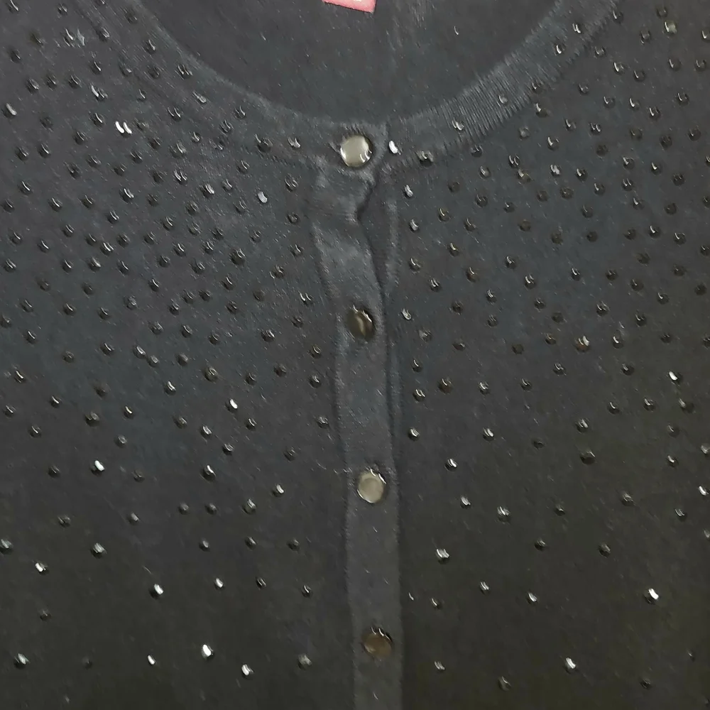 MERONA Black Sparkly Button Down Cotton Long Sleeve Cardigan Sweater Medium - Picture 5 of 7